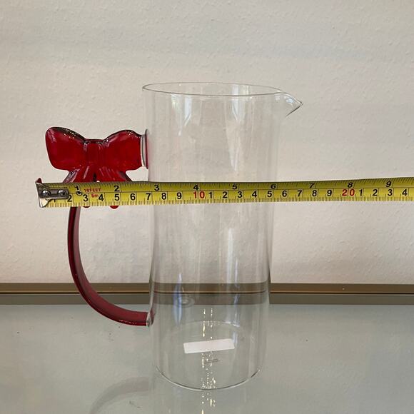 3pc Clear Glass Mugs & Pitcher with Coquette Red Bow Handle Holiday Glam NEW - Picture 9 of 16